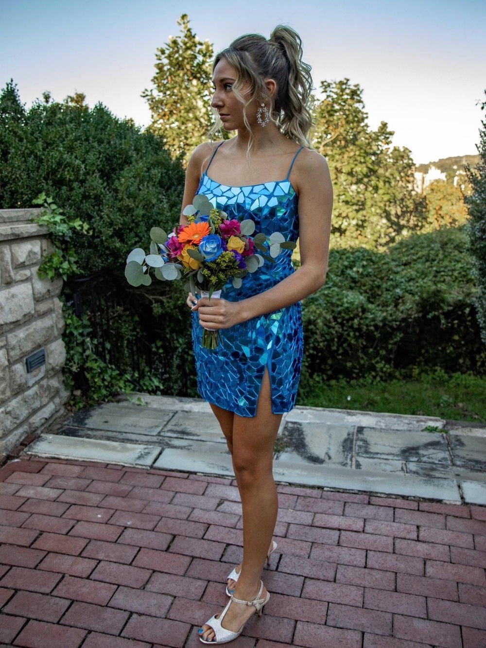 Sherri Hill Blue Mosaic Sequin Mini Homecoming Dress - Picture 3 of 5